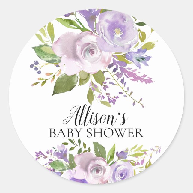 Lavender Spring Floral Baby Dusche Umschlag Aufkle Runder Aufkleber (Vorderseite)