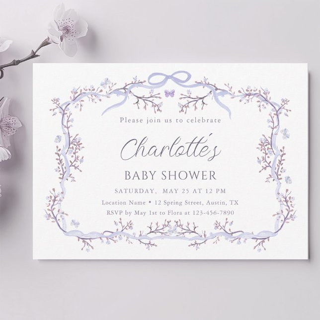 Lavender Spring Garden Girl Babydusche Einladung (Von Creator hochgeladen)