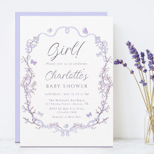 Lavender Spring Garden Girl Babydusche Einladung