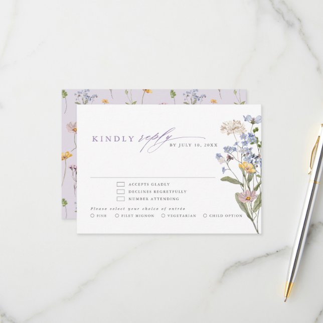 Lavender Spring Wildflower Meadow Garden Wedding  RSVP Karte (Vorderseite/Rückseite Beispiel)