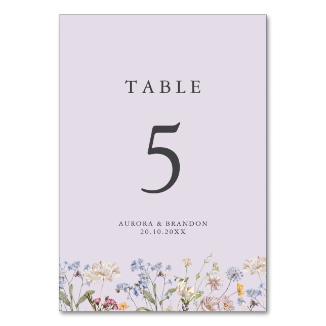 Lavender Spring Wildflower Meadow Garden Wedding  Tischnummer (Vorderseite)