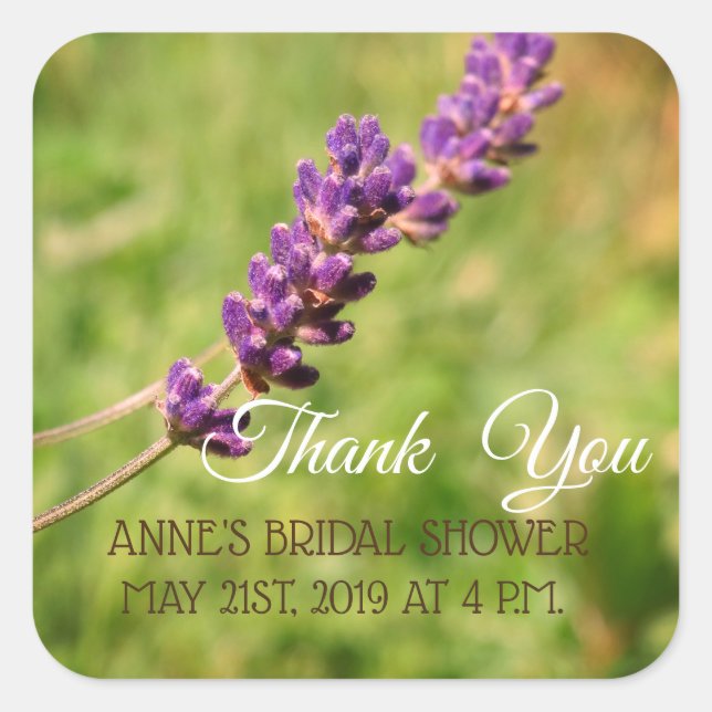 Lavender stalk Bridal ShowerSticker Quadratischer Aufkleber (Vorderseite)