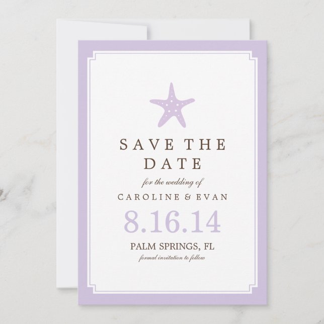 Lavender Starfish Hochzeit Speichern Sie das Datum Save The Date (Vorderseite)