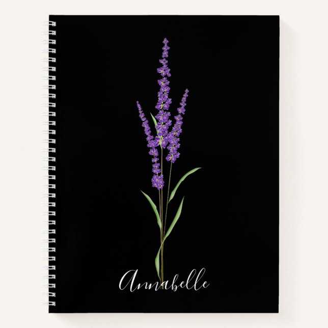 Lavender Stem auf Black | PERSONALISIERT Notizbuch (Vorderseite)