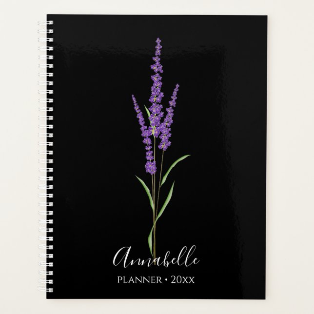 Lavender Stem auf Black | PERSONALISIERT Planer (Vorderseite)
