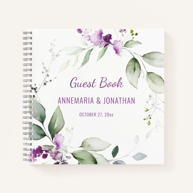 Lavender Stems und Light Green Wedding Guest Book Notizbuch (Vorderseite)