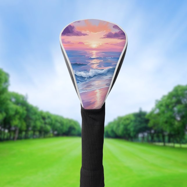 Lavender Sunset Lila Beach Ocean Wasserfarbe Golf Headcover (Von Creator hochgeladen)