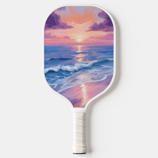 Lavender Sunset Lila Beach Ocean Wasserfarbe Pickleball Schläger (Vorderseite)