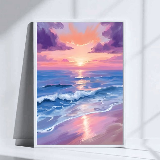 Lavender Sunset Lila Beach Ocean Wasserfarbe Poster (Von Creator hochgeladen)