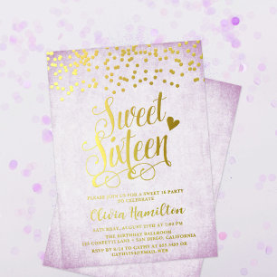 Lavender Sweet 16 Gold Confetti Folieneinladung