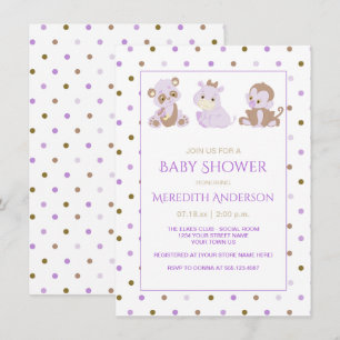 Lavender Tan Lila Polka Dots Baby Dusche Einladung