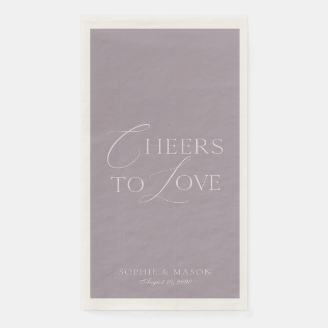 Lavender Taupe “Cheers to Love” Wedding Serviette (Vorderseite)