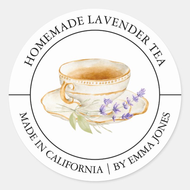 Lavender Tea Modernes Label Runder Aufkleber (Vorderseite)
