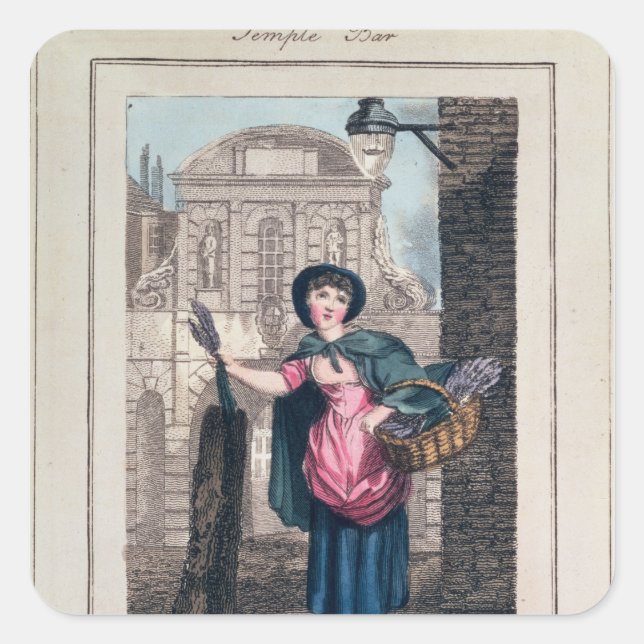 Lavender, Temple Bar, aus "Cries of London" Quadratischer Aufkleber (Vorderseite)