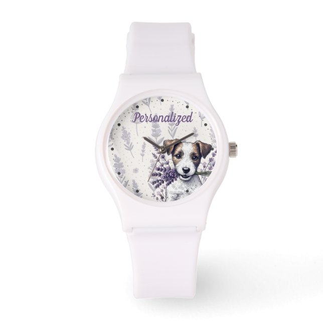 Lavender Terrier Liebe Armbanduhr (Vorderseite)
