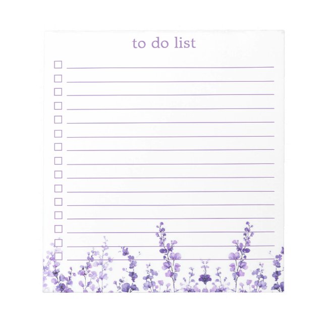 Lavender To Do List Boho Chic Minimalist Floral  Notizblock (Vorderseite)