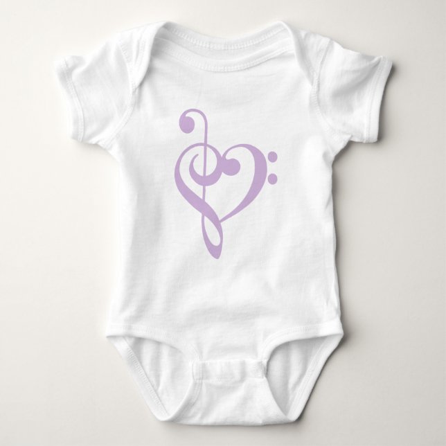 Lavender Treble Clef & Bass Clef Herz Baby Strampler (Vorderseite)