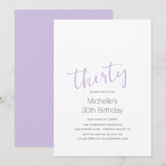 Lavender Trendy Moderne Minimalistisch 30. Geburts Einladung