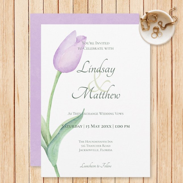 Lavender Tulip Solo Lila Moderne Hochzeit Einladung (Von Creator hochgeladen)