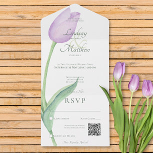 Lavender Tulip Solo Lila moderner QR-Code All In One Einladung