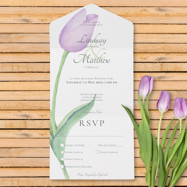 Lavender Tulip Solo Lila Modernes Abendessen All In One Einladung (Lavender Tulip Solo Purple Modern Dinner All In One Invitation)