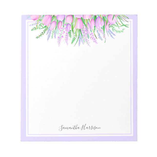 Lavender Tulips Bouquet Spring Vibes Floral Notizblock (Vorderseite)
