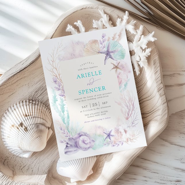 Lavender Türkis Ocean Wedding Tropical Beach Einladung (Von Creator hochgeladen)