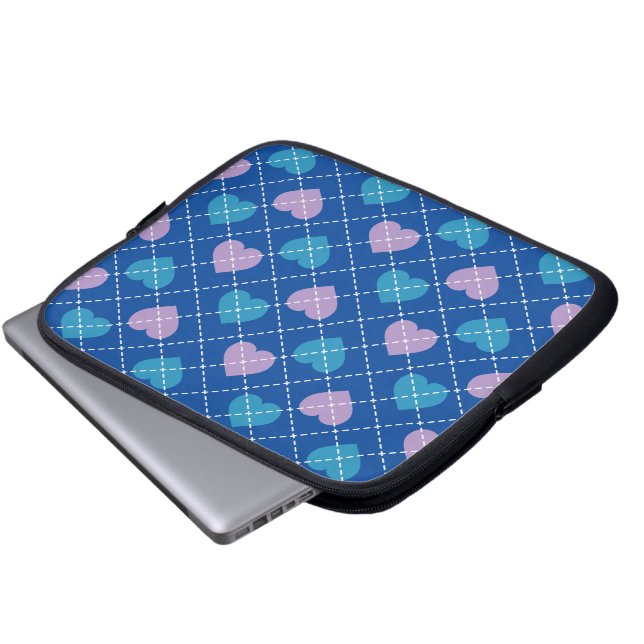 Lavender und Baby Blue Hearts Raute Laptopschutzhülle (Vorne Knopf)