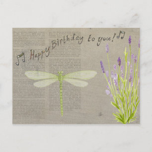 Lavender und Dragonfly Happy Birthday Postkarte