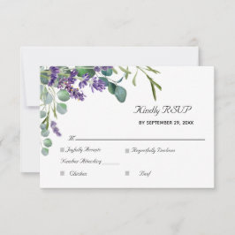 Lavender und Eucalyptus Elegant Wedding RSVP Karte