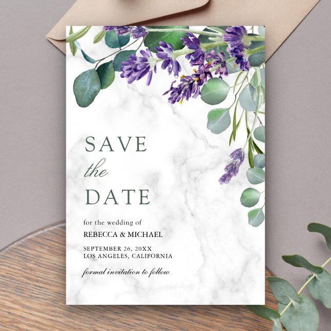 Lavender und Eukalyptus White Marble Wedding Save The Date (Von Creator hochgeladen)