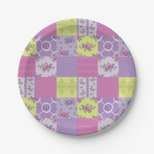 Lavender und Gelbes Muster Quilt-Muster Pappteller