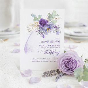 Lavender und Gold Elegante Moderne Boho Hochzeit Einladung