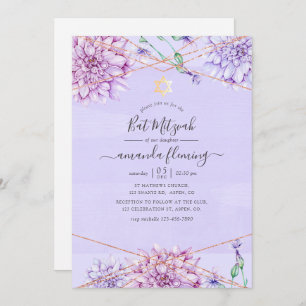 Lavender und Gold Floral Geometric Bat Mitzvah Einladung