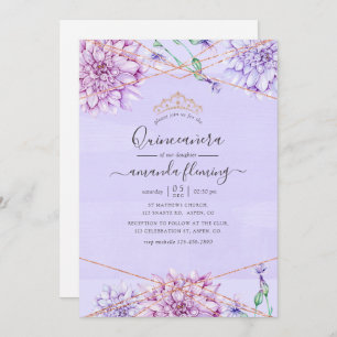 Lavender und Gold Floral Geometric Quinceañera Einladung