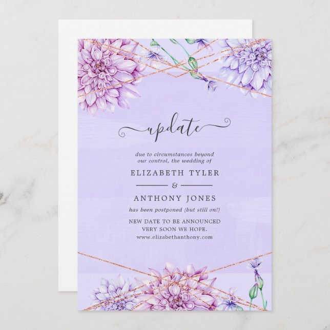 Lavender und Gold Floral Geometric Wedding Update Einladung (Vorne/Hinten)
