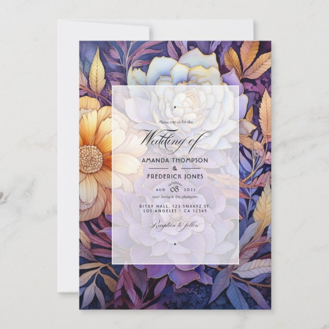 Lavender und Gold Floral Winter Wedding Einladung (Vorderseite)