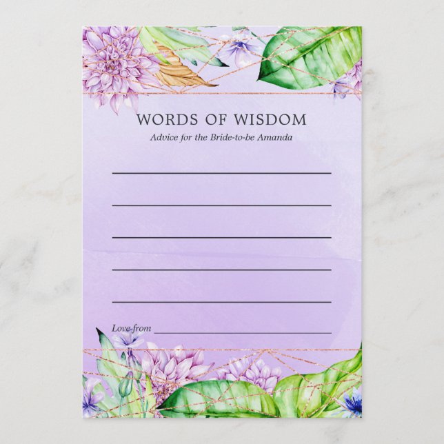 Lavender und Golden Floral Geometric Brautparty Hinweiskarte (Vorderseite)