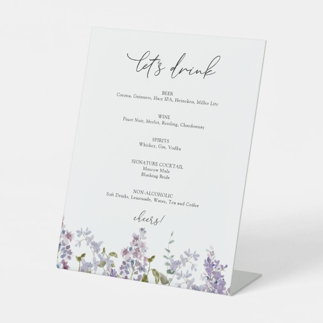 Lavender und Lilac Let's Drink Bar Sign Sockelschild (Vorderseite)