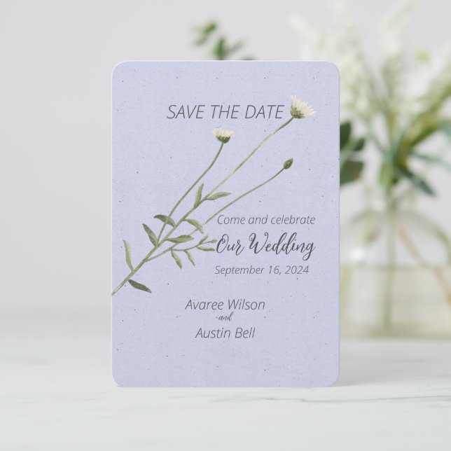 Lavender und One Single Daisy Save The Date (Stehend Vorderseite)