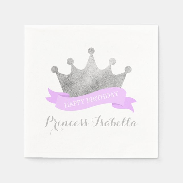 Lavender und Silver Princess Geburtstagsparty Serviette (Vorderseite)