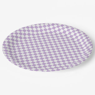 Lavender und White Gingham Checkered Pappteller