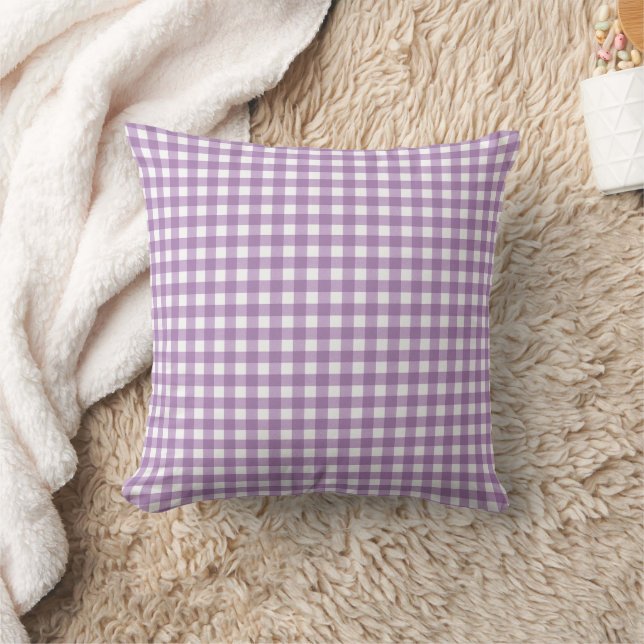 Lavender und White Gingham Kariertes Muster Kissen (Decke)