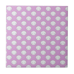 Lavender und White Kitty Faces Muster Polka Dots Fliese