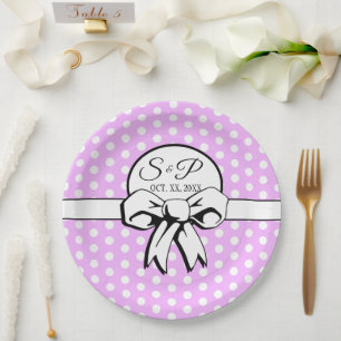 Lavender und White Polka Dot White Bow personalisi Pappteller