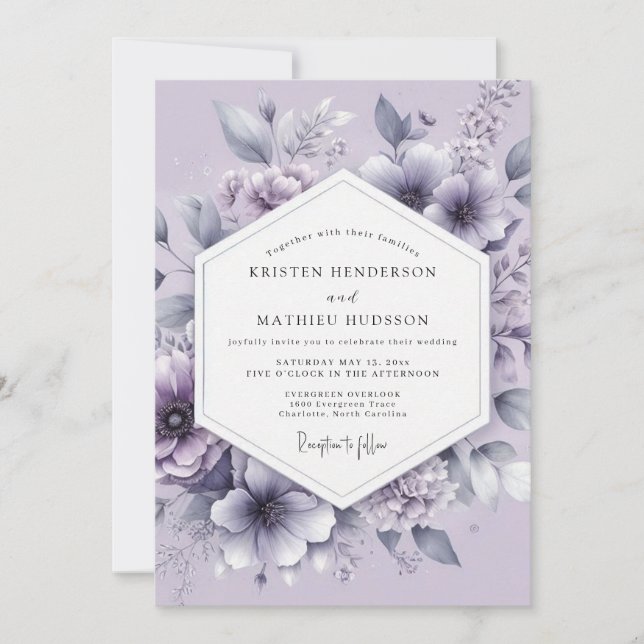 Lavender Vaporous Bloom Wedding Einladung (Vorderseite)