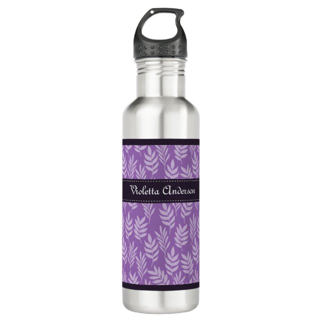 Lavender Verlasse elegantes Lila Muster mit Namen Trinkflasche (Vorderseite)