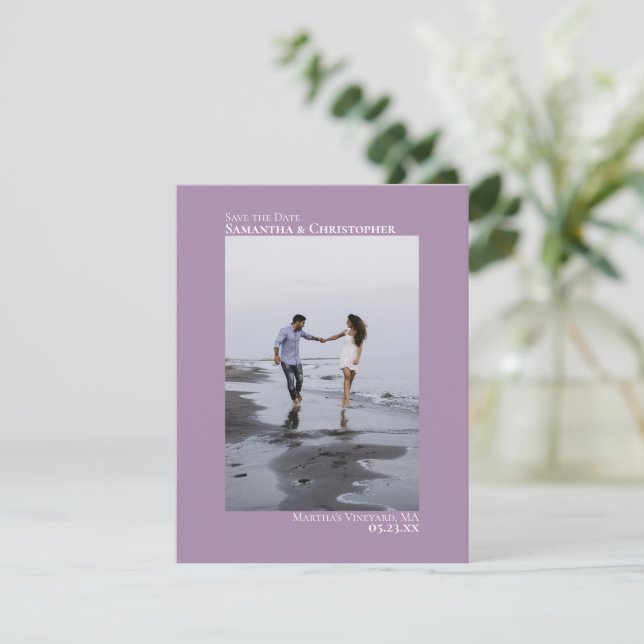 Lavender Vertical Foto Moderne Minimalistische Hoc Save The Date (Stehend Vorderseite)