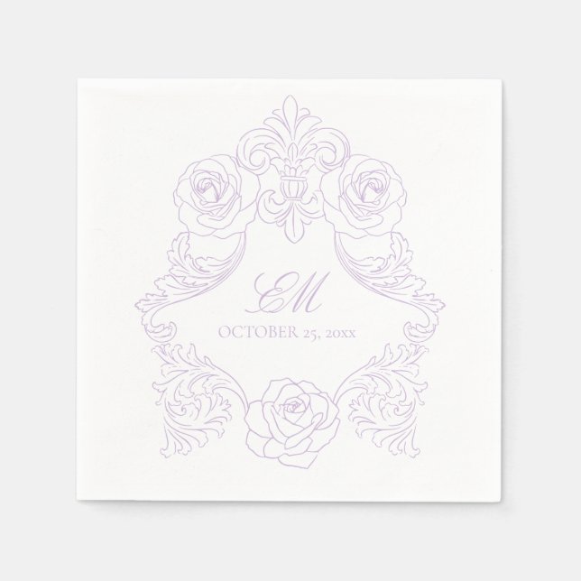 Lavender Victorian Crest Monogram Wedding Serviette (Vorderseite)