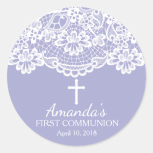 Lavender Vintag Lace First Holy Communion Sticker